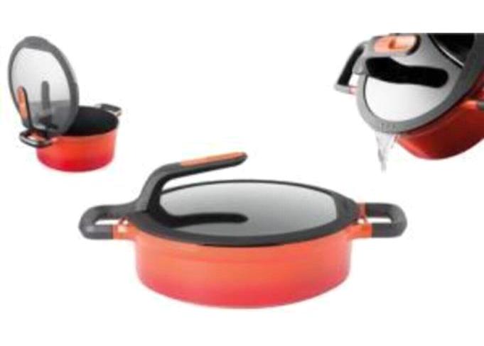 Berghoff Gem Stay Cool Cam Kapaklı Döküm 24 cm Derin Tencere Turuncu