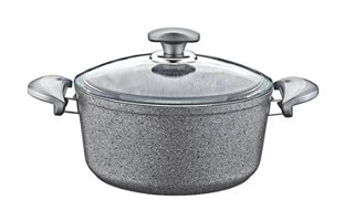 Oms Collection Cam Kapaklı Granit 18 cm Derin Tencere Gri