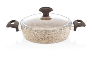 Falez Creamy CRE3007 Cam Kapaklı Granit 24 cm Karnıyarık Tencere