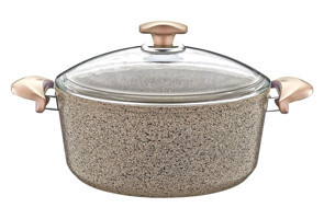 Oms Collection Bio 3110 Cam Kapaklı Granit 22 cm Derin Tencere