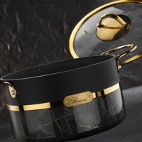 Brioni Selection Cam Kapaklı Granit 24 cm Derin Tencere Siyah