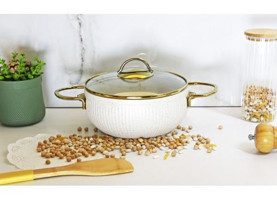 Evita İstiridye Gold Cam Kapaklı Granit 20 cm Derin Tencere