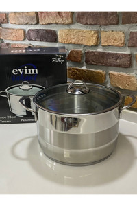 Evim Şahane Elegance Cam Kapaklı Çelik 28 cm Derin Tencere