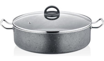 Cosiness Mega Cam Kapaklı Granit 32 cm Basık Tencere