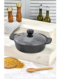 Cooker Kristal Serisi Cam Kapaklı Döküm-Granit 28 cm Basık Tencere