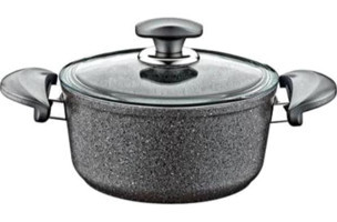 Oms Collection GR100 Cam Kapaklı Granit 20 cm Derin Tencere