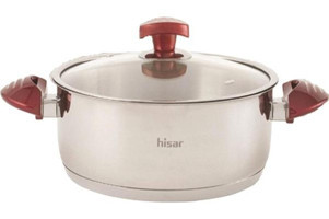 Hisar Lizbon Ideal Cam Kapaklı Çelik 18 cm Derin Tencere Kırmızı
