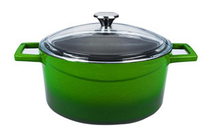 Lava Glaze Cam Kapaklı Döküm 24 cm Derin Tencere Yeşil
