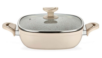 Schafer Gastronomie Master Cam Kapaklı Granit 24 cm Basık Tencere Krem