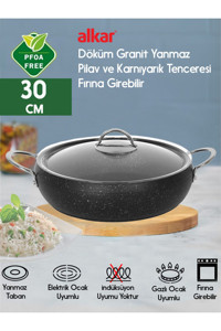 Fithome Cam Kapaklı Döküm-Granit 30 cm Karnıyarık Tencere
