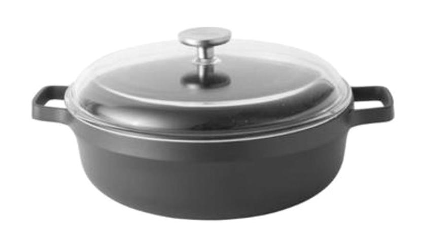 Berghoff Gem 2307319 Cam Kapaklı Döküm 28 cm Basık Tencere Antrasit