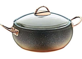 Oms Collection 3141BKR Cam Kapaklı Bakır 18 cm Derin Tencere