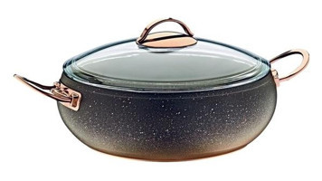 Oms Collection Cam Kapaklı Granit 28 cm Karnıyarık Tencere Kahverengi