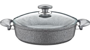 Oms Collection 3310 Cam Kapaklı Granit 32 cm Karnıyarık Tencere Gri