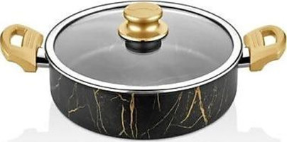 Cem Gold Marble Cam Kapaklı Alüminyum 32 cm Karnıyarık Tencere