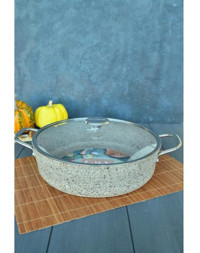 Oms Collection İndüksiyon Cam Kapaklı Granit 30 cm Basık Tencere