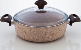Falez Creamy Cam Kapaklı Granit 22 cm Basık Tencere