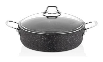 Falez Black Line Cam Kapaklı Granit 28 cm Basık Tencere