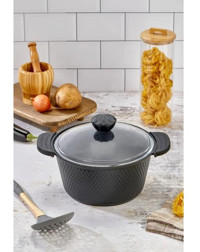 Cooker Kristal Serisi Cam Kapaklı Döküm-Granit 24 cm Derin Tencere Siyah