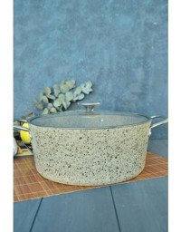 Oms Collection İndüksiyon Cam Kapaklı Granit 30 cm Derin Tencere