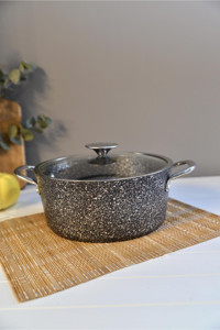 Oms Collection İndüksiyon Cam Kapaklı Granit 24 cm Derin Tencere
