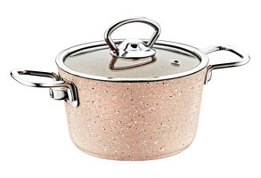 Oms Collection Mini Bio 3111 Cam Kapaklı Granit 16 cm Derin Tencere Kahverengi