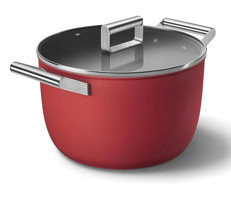 Smeg Cookware 50's Style Cam Kapaklı Granit 26 cm Derin Tencere Kırmızı