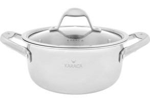 Karaca 3Ply PowerSteel 316+ Cam Kapaklı Çelik 20 cm Derin Tencere Beyaz