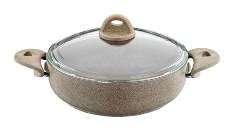 Saflon Line Cam Kapaklı Granit 32 cm Basık Tencere