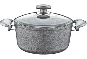 Oms Collection Cam Kapaklı Granit 18 cm Basık Tencere