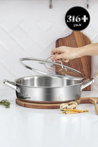 Karaca 3Ply PowerSteel 316+ İndüksiyon Cam Kapaklı Çelik 24 cm Karnıyarık Tencere