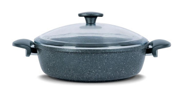 Thermoad Cam Kapaklı Granit 32 cm Basık Tencere Gri