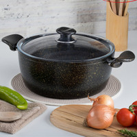 Evren Gold Stone Cam Kapaklı Granit 32 cm Derin Tencere