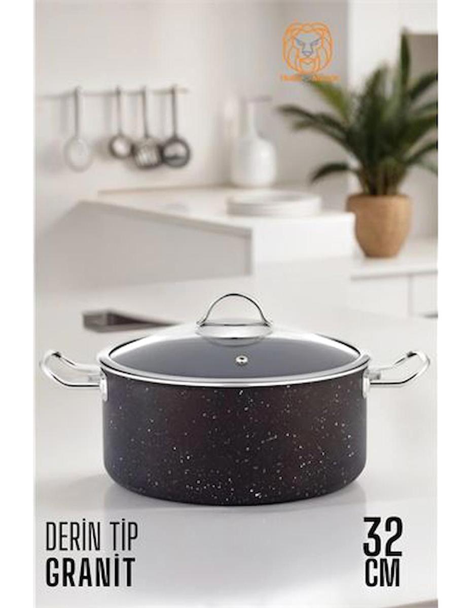 Transformacion 720310 Cam Kapaklı Granit 32 cm Derin Tencere