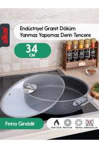 Fithome Cam Kapaklı Döküm-Granit 40 cm Basık Tencere