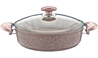 Oms Collection Bio 3310 Cam Kapaklı Granit 26 cm Basık Tencere
