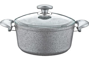 Oms Collection 3110 Cam Kapaklı Granit 20 cm Derin Tencere Gri