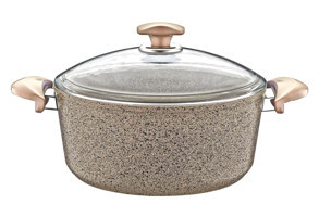 Oms Collection Bio 3110 Cam Kapaklı Granit 34 cm Derin Tencere Kahverengi