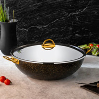 Evren Wok Cam Kapaklı Granit 38 cm Derin Tencere