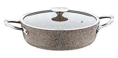 Oms Collection Bio 3316 İndüksiyon Cam Kapaklı Granit 26 cm Basık Tencere