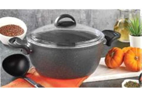 Eda Cookware Zetra ZK-038 Cam Kapaklı Granit 26 cm Derin Tencere