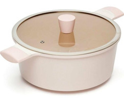 Lacena Cam Kapaklı Döküm 24 cm Derin Tencere Pembe