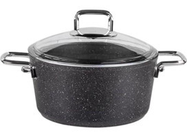 Aryıldız Terra Grey Cam Kapaklı Döküm-Granit 20 cm Derin Tencere