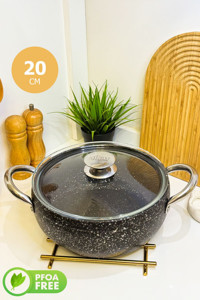Fithome Ultra Cam Kapaklı Döküm-Granit 20 cm Derin Tencere