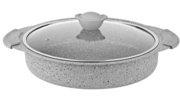 Oms Collection Cam Kapaklı Granit 28 cm Karnıyarık Tencere Açık Gri