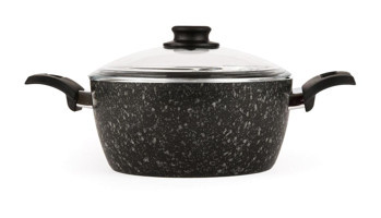 Cem Prestige Cam Kapaklı Granit 24 cm Derin Tencere