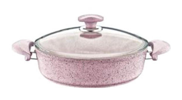 Oms Collection 514995 Cam Kapaklı Granit 30 cm Basık Tencere Pembe