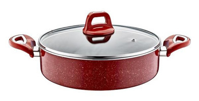 Kahramanlar Cam Kapaklı Granit 28 cm Karnıyarık Tencere Kırmızı