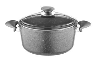 Oms Collection Bio 3110 Cam Kapaklı Granit 32 cm Derin Tencere Gri