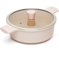 Lacena Cam Kapaklı Döküm 22 cm Basık Tencere Pembe